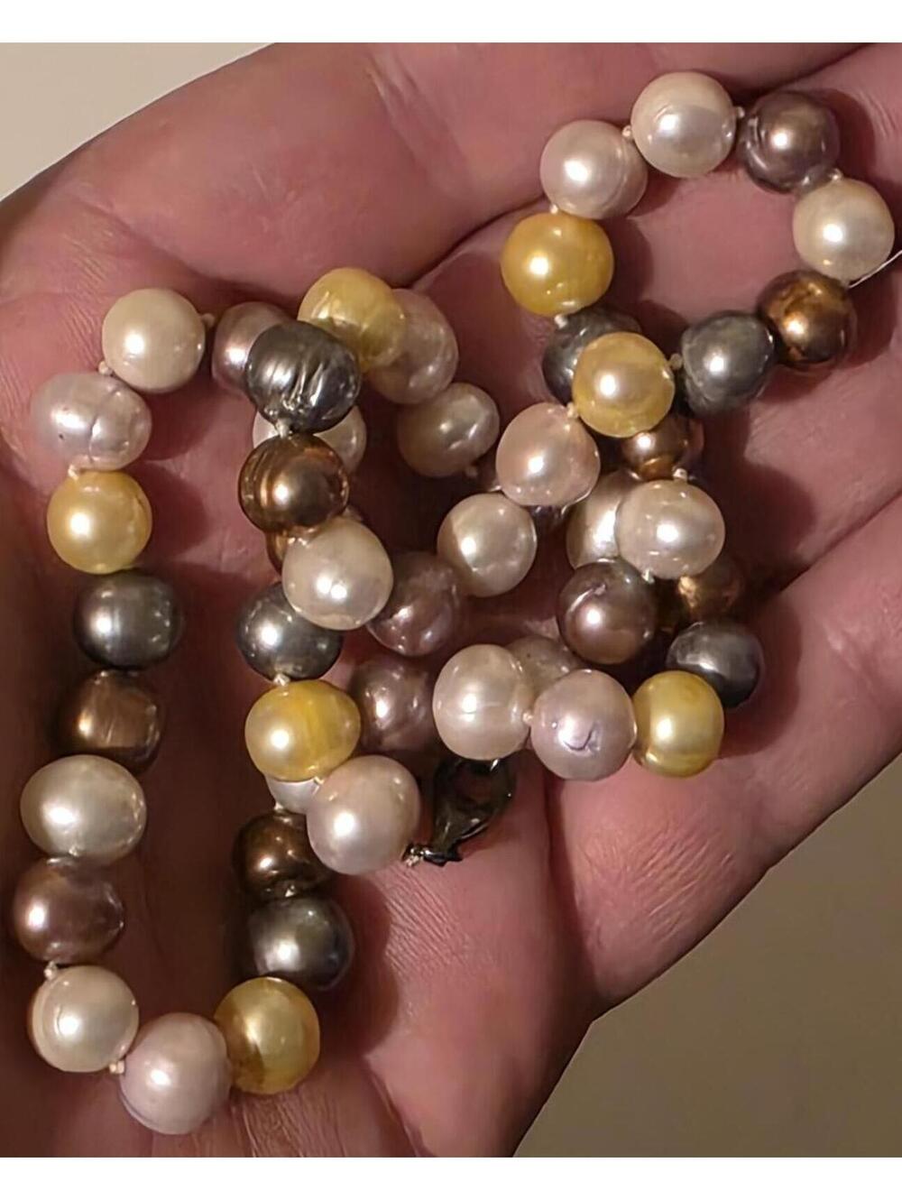 Vtg Genuine Multicolor Pearl Necklace W/Sterling Silver 925 Clasp